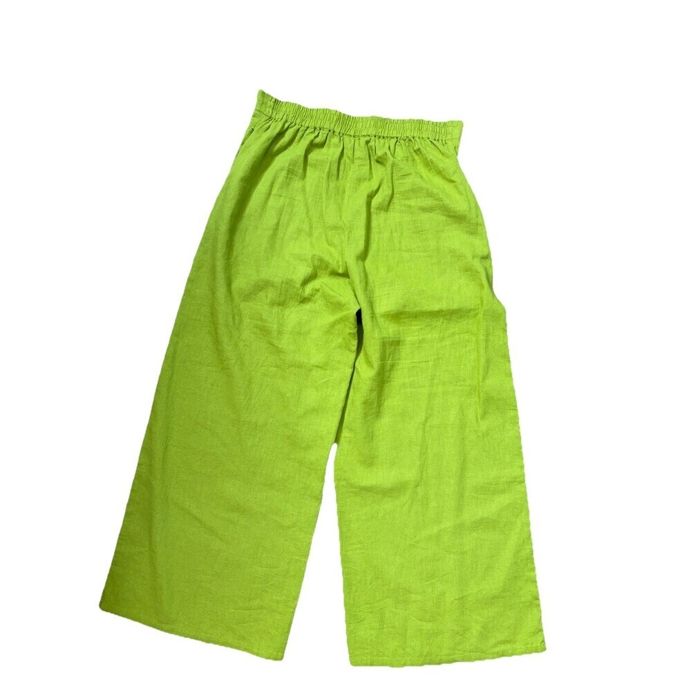 Jules & Leopold Pants Pull On Linen Blend Wide Leg Lime Flat Front Pockets SMALL - Picture 2 of 7